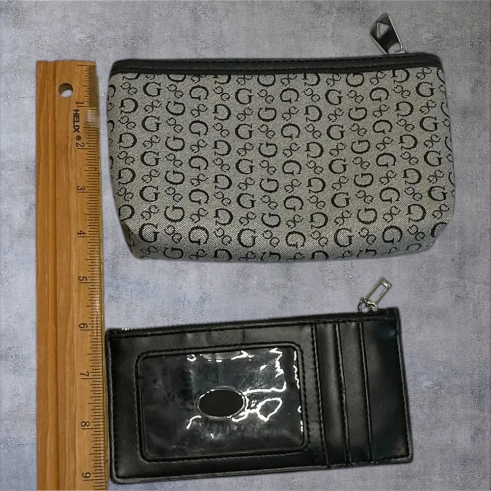 GUESS Pouch‎ and Card Case Set Women Small Black Grey Monogram Logo